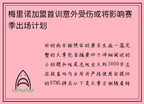 梅里诺加盟首训意外受伤或将影响赛季出场计划